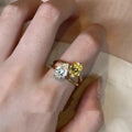 Copper geometric open ring for women with a water drop double Sheng stone.