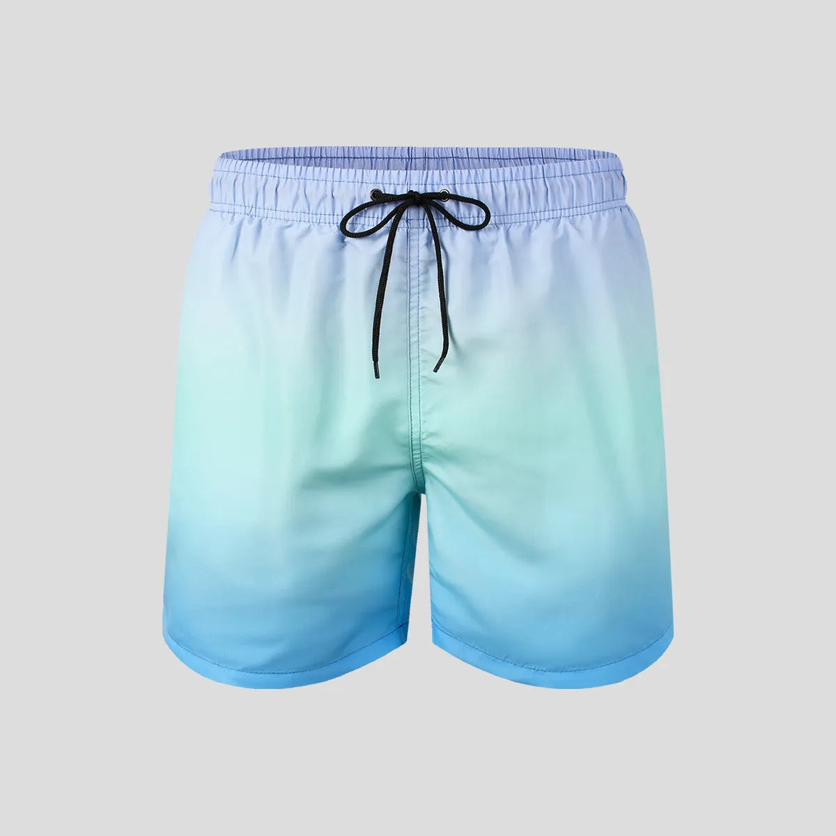 Man wearing grey 3D gradient print mesh sports shorts with micro elastic waistband.