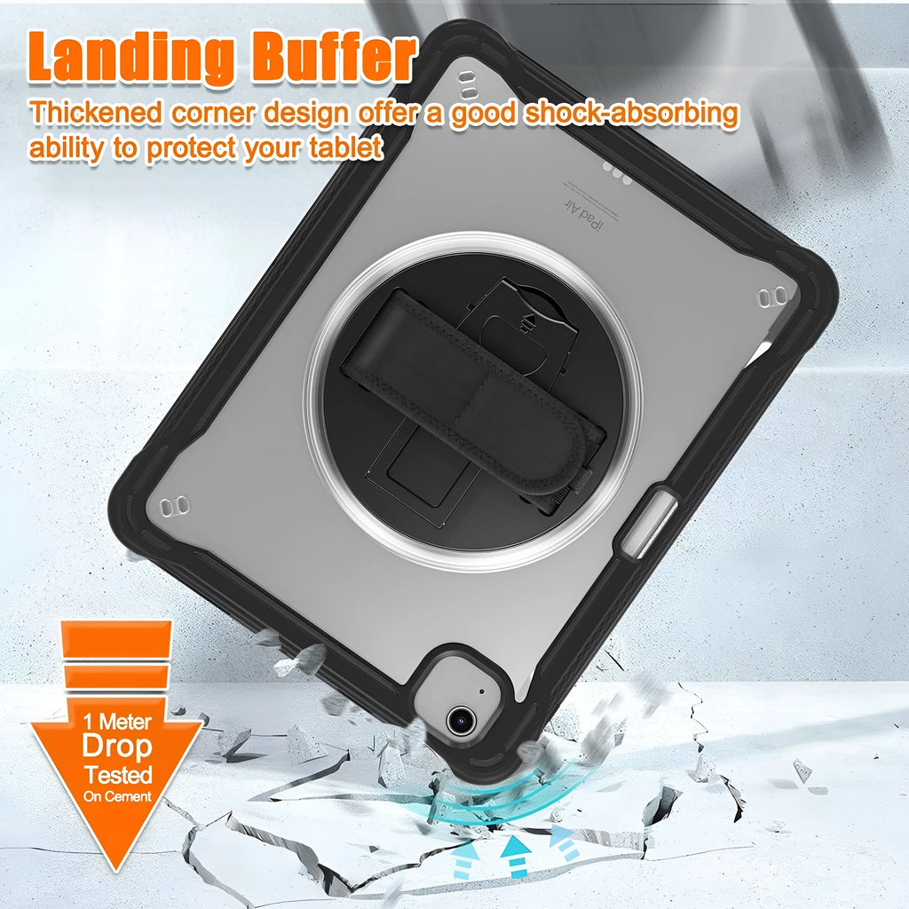iPad Mini 6 tablet case with rotating bracket, lanyard, and bracelet in black colour
