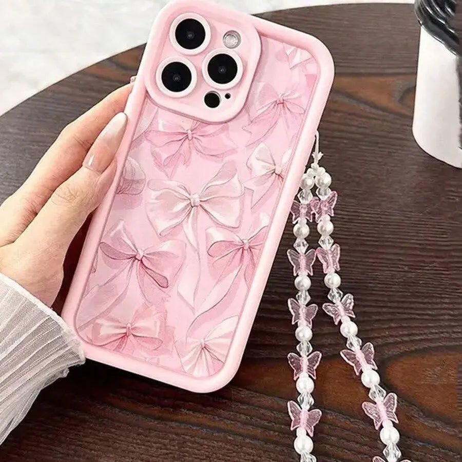 Pink Butterfly bracelet TPU phone case for iPhone 11-17 with cartoon design