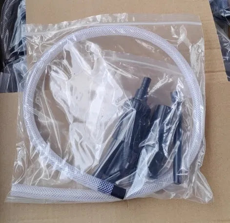 Eight different vacuum cleaner nozzle attachments laid out for a multifunctional cleaning set.
