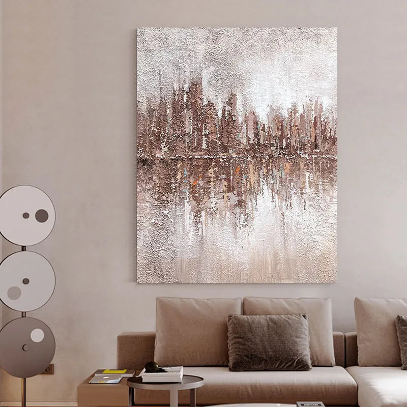 Hand-painted abstract oil painting on canvas, vertical one-panel, rolled and frameless, for living room or home office wall decor