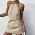 Women's solid colour A-line summer dress in cotton linen blend fabric
