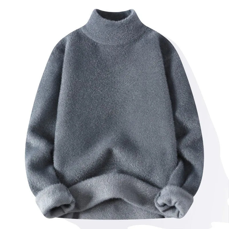 Men's half turtleneck sweater in solid colour, long sleeve pullover, black, front view