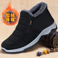 Men's cotton-padded fleece-lined black snow boots with rubber sole and round toe
