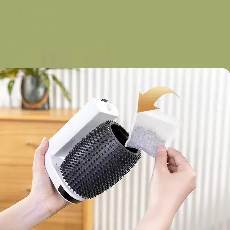 White automatic cat self groomer wall corner brush with USB cable