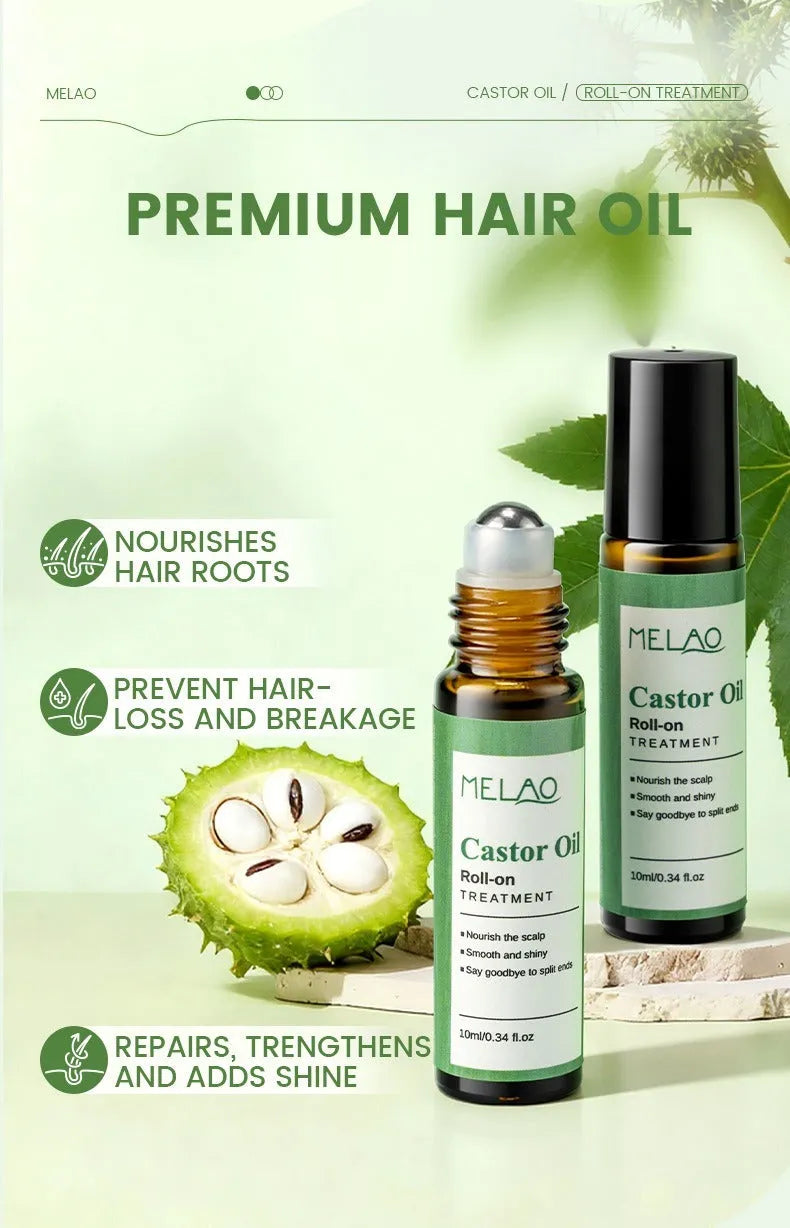 Castor oil roll-on 10ml portable hair care growth and regeneration serum scalp nourishing oil bottle