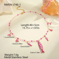 Women's stainless steel coloured beaded necklace with fish pendant in pink, 18K electroplated, adjustable 41-50cm