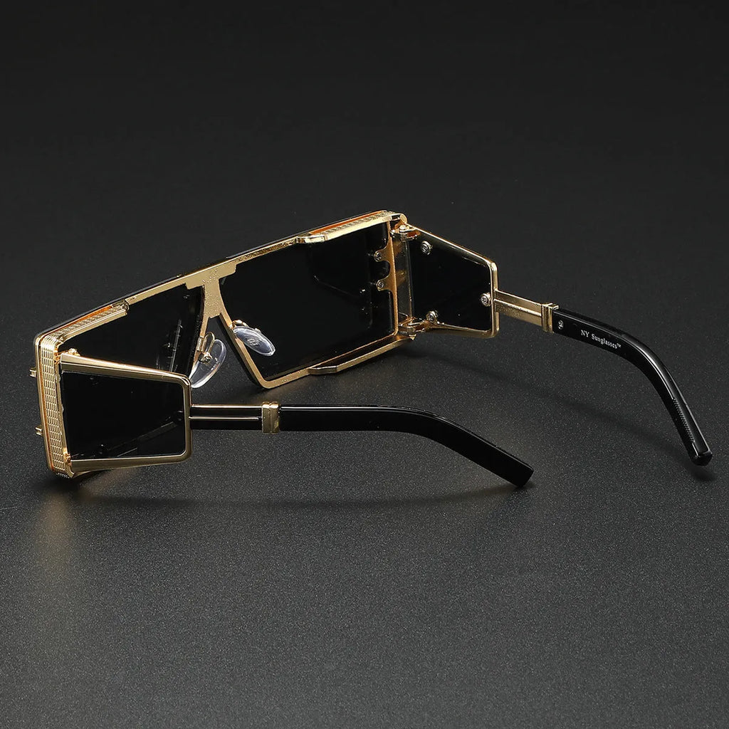Future Technology high-end fashion sunglasses with gray PC lenses and gold metal full frame in literary retro style