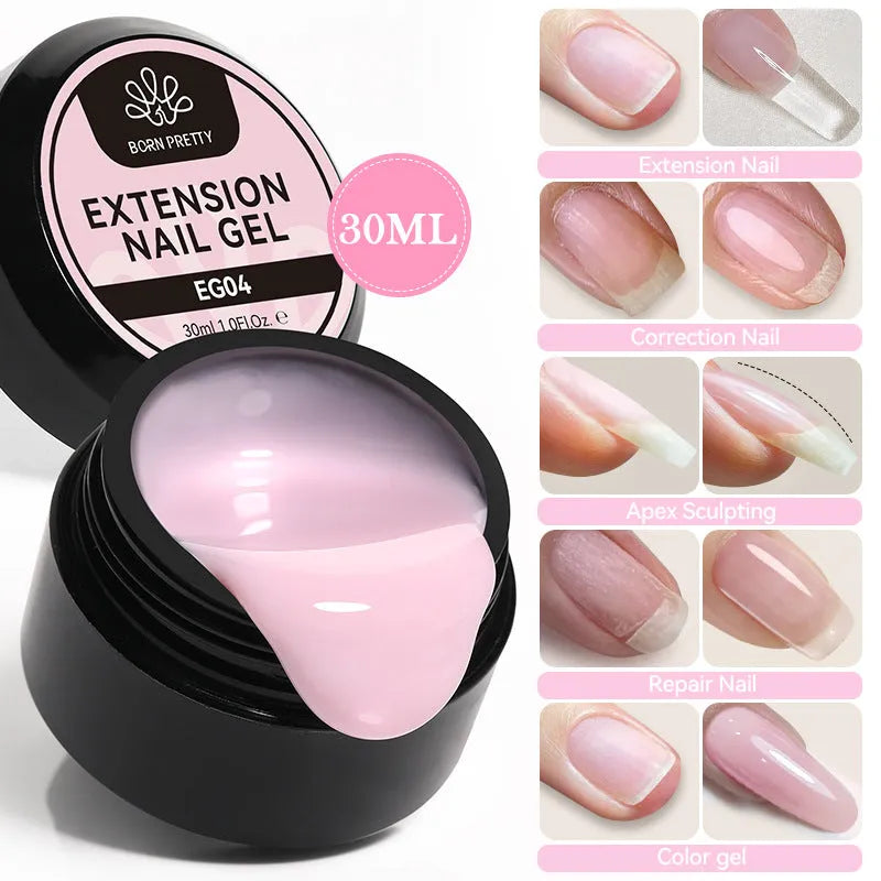 Nail Quick Extension UV Gel 30ml bottle with ten colour swatches EG01 to EG10