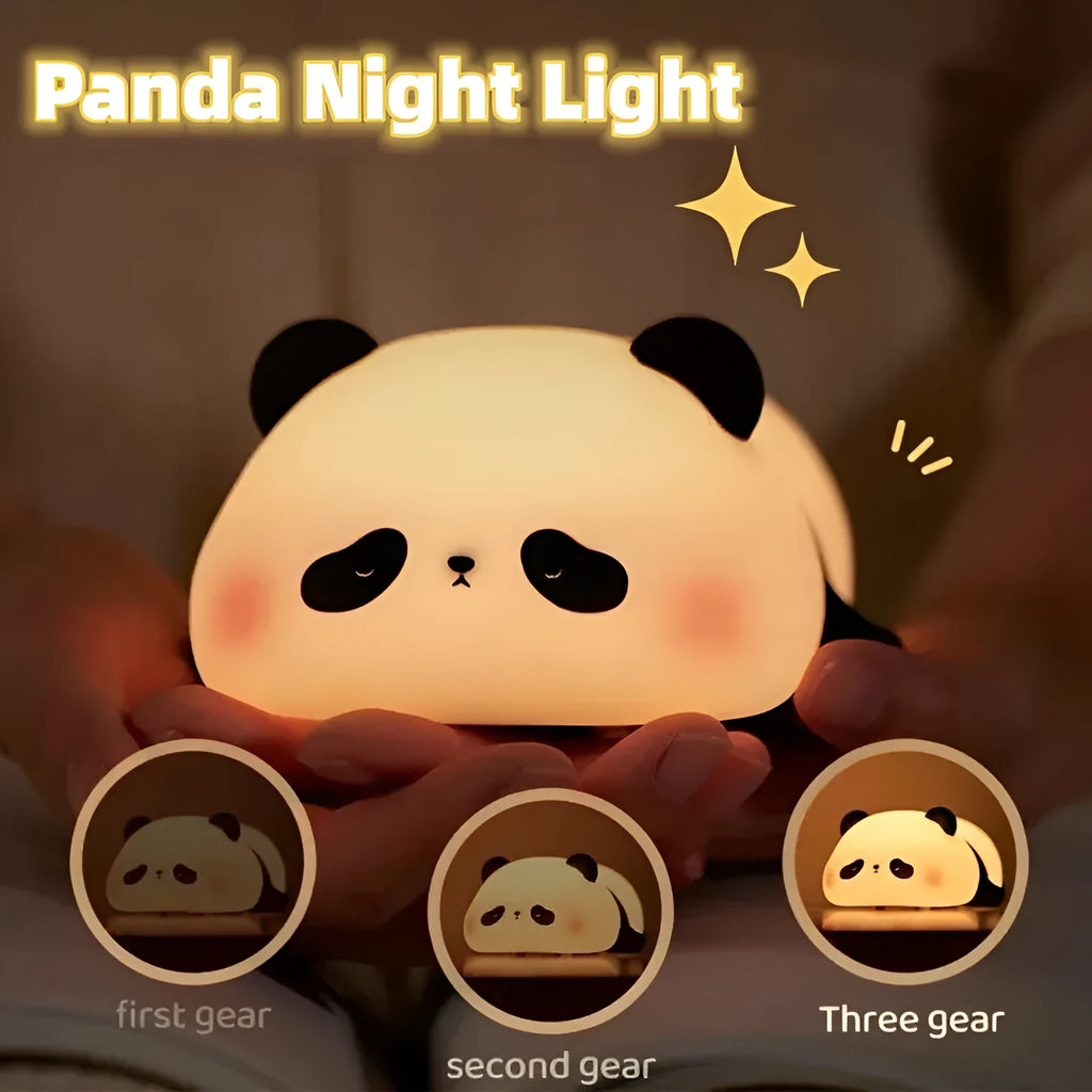 Panda-shaped rechargeable night light with cartoon design for children's bedrooms