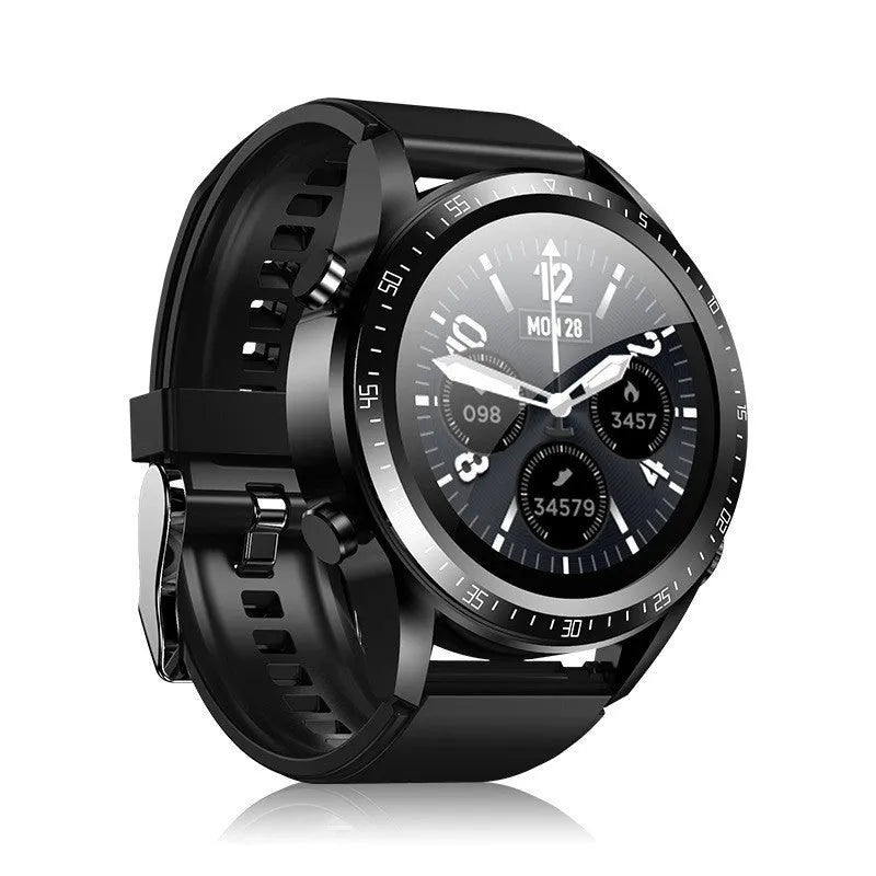 Black smart watch with blood pressure and oxygen monitoring on silicone wristband