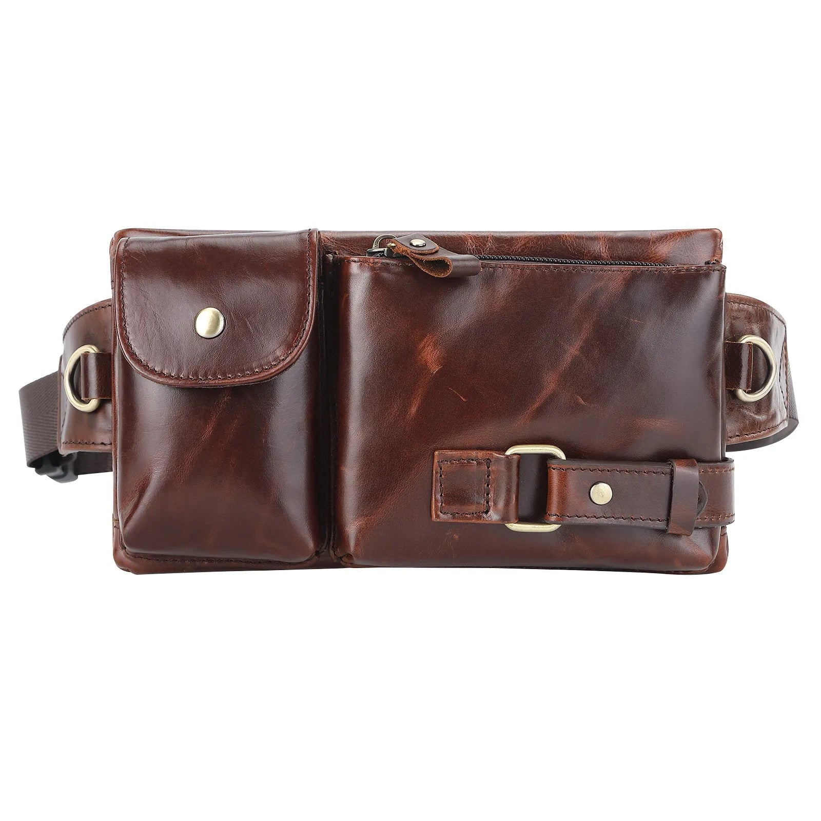 Genuine leather men's belt bag solid colour first layer cowhide wear-resistant waist pack black brown outdoor sports