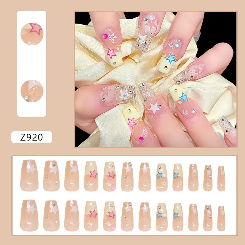 24 detachable nail stickers with Double Star Millennium design for ladies