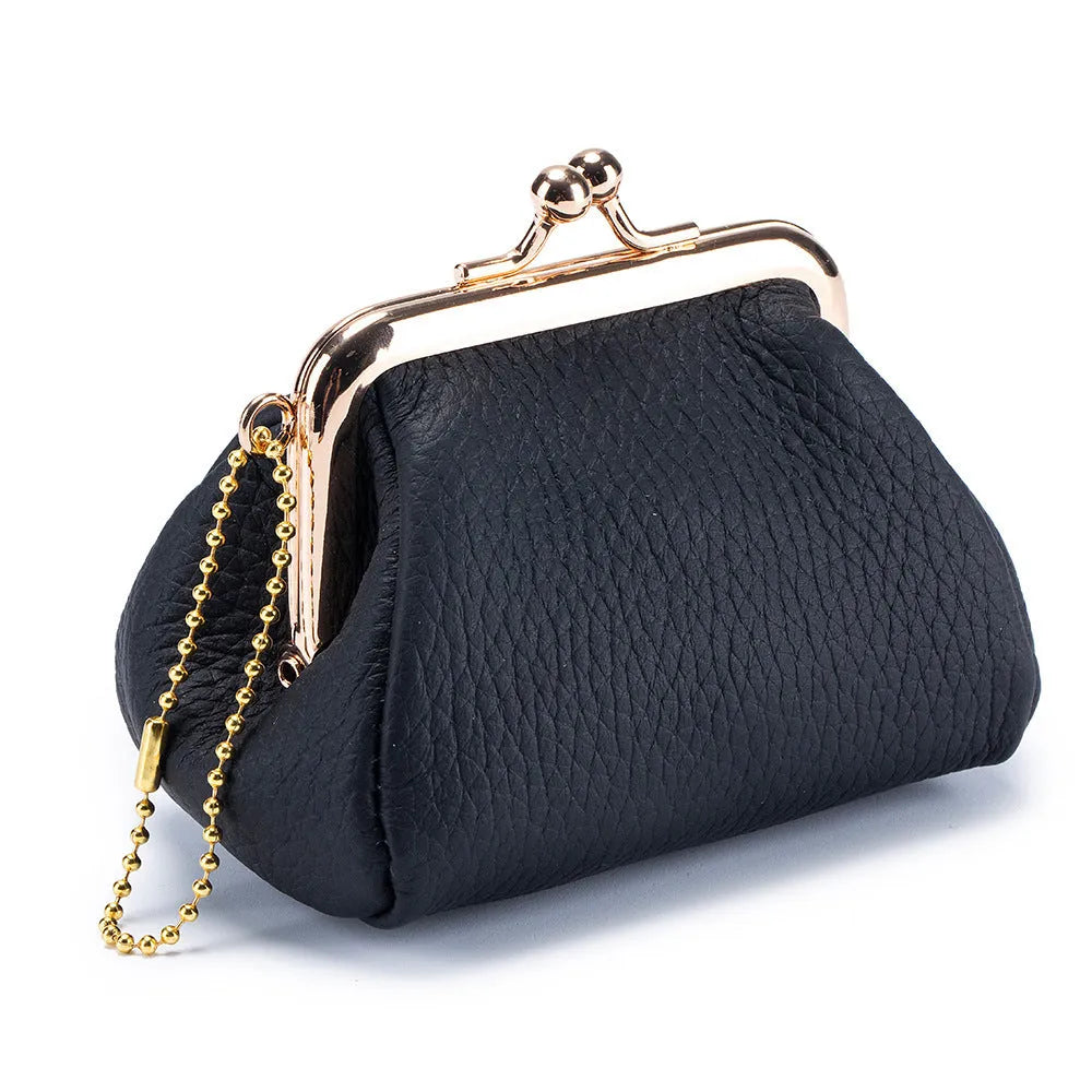 Genuine leather mini coin wallet for women in solid colour with first layer cowhide and polyester lining