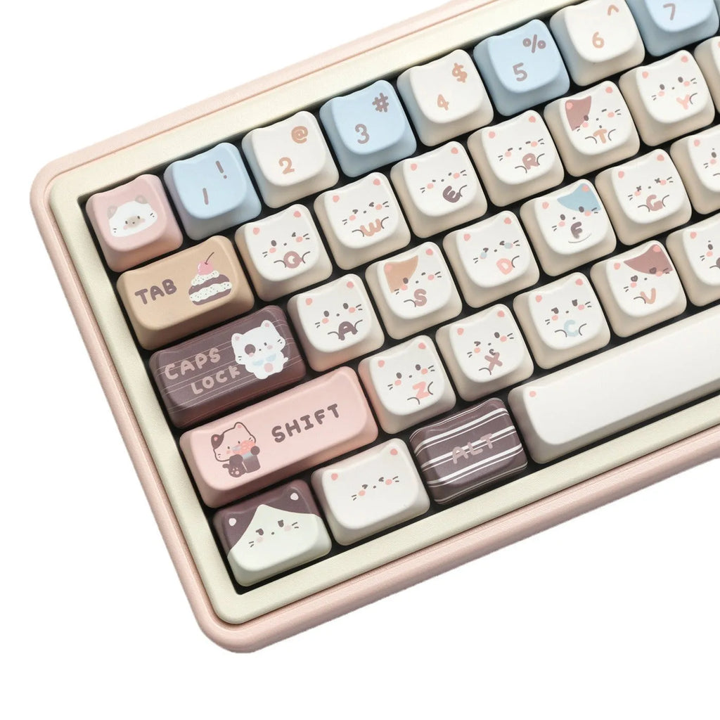 Sea Salt Cat design PBT key cap set showing sublimation printed artwork on keyboard keys