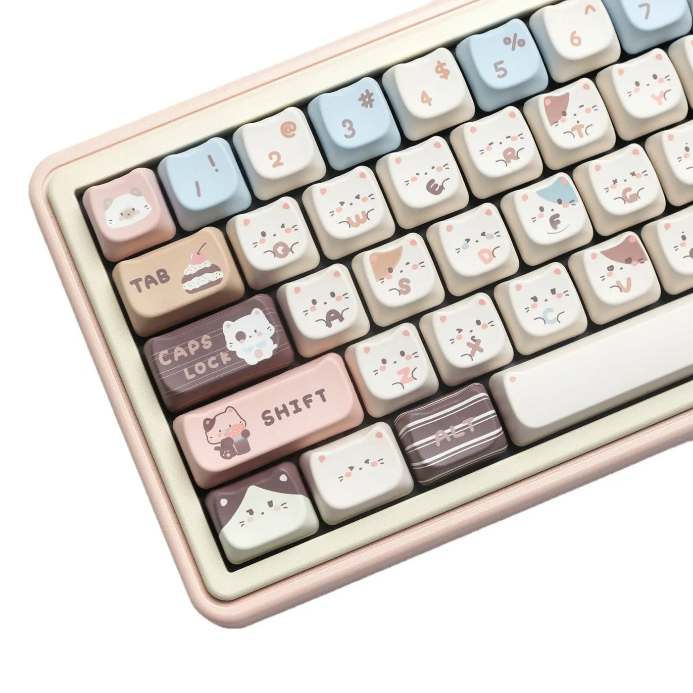 Sea Salt Cat design PBT key cap set showing sublimation printed artwork on keyboard keys