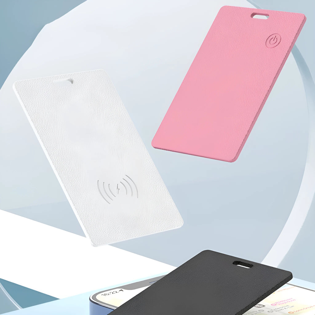 Wireless charger keychain tracker ABS material size 80x53x3.8mm black pink white for IOS