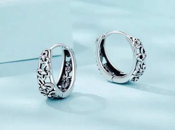 Sterling silver hollow butterfly earrings with zircon details, 14mm height retro fashion jewellery
