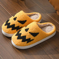 Halloween couple slippers with Lightning Ghost Face embroidery in black and orange on suede upper