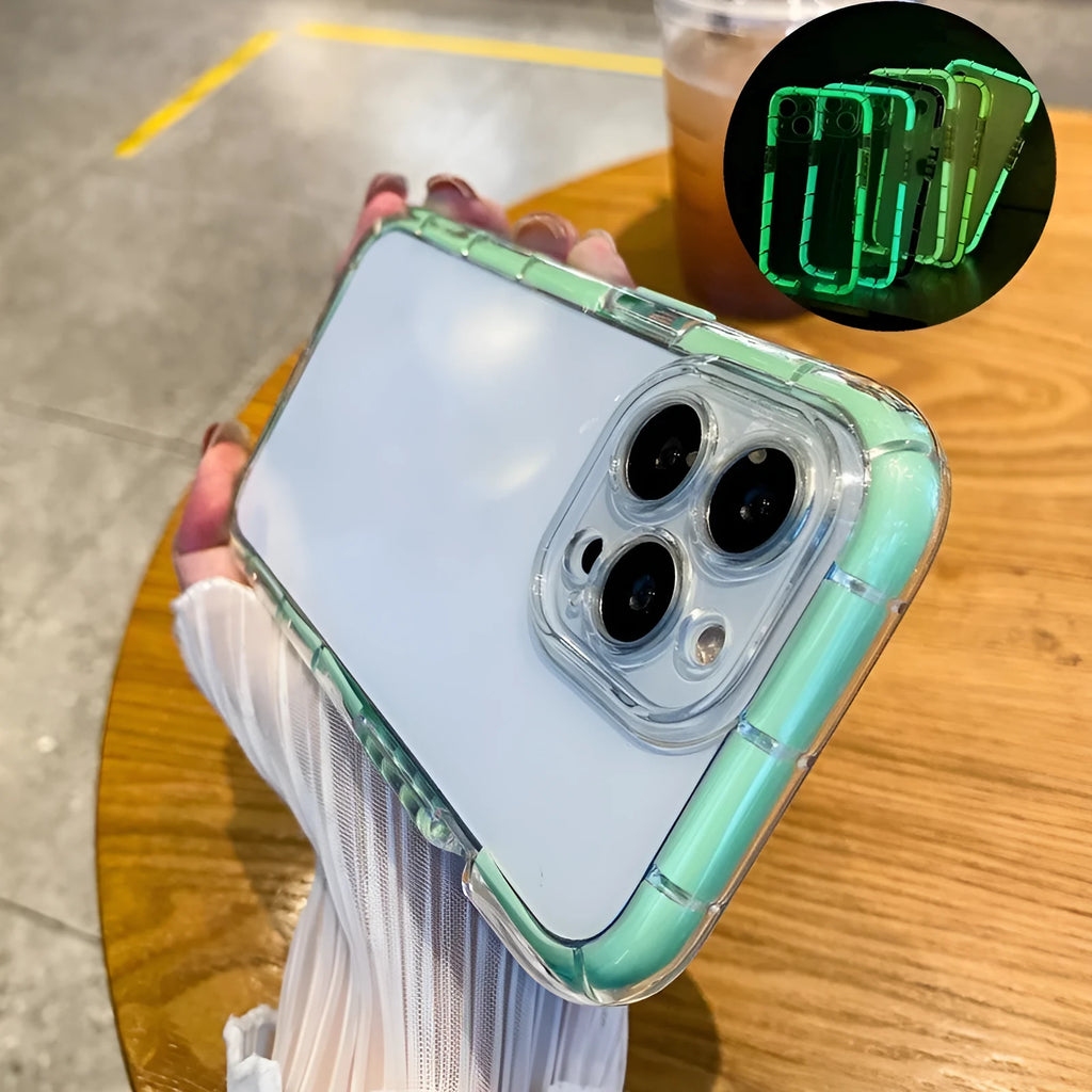Transparent TPU protective sleeve with black edge for iPhone 16 showing back and side fit