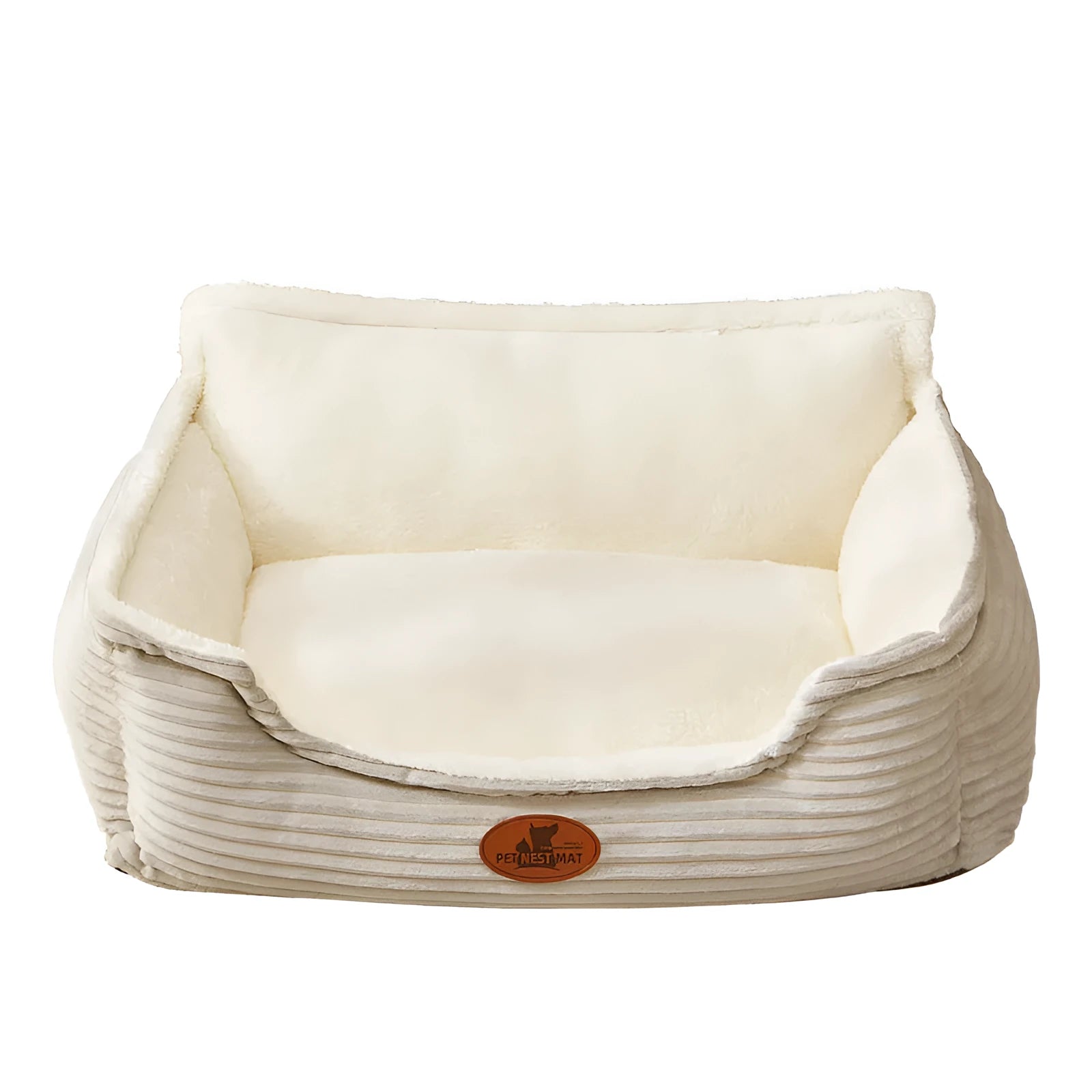 Coffee and white removable washable pet bed for dogs and cats in five sizes from XS to XL.