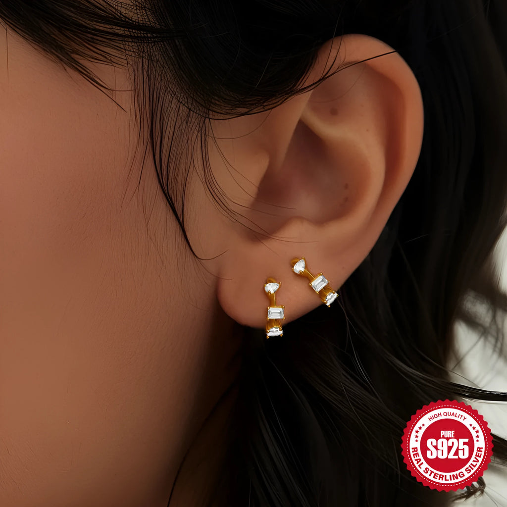 Geometric circle stud earrings in S925 sterling silver with electroplated gold or silver finish
