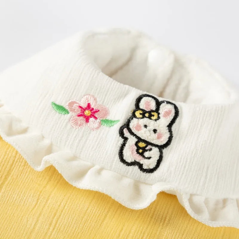 Bunny embroidered cotton-padded pet coat for small dogs and cats in purple or yellow, sizes XS to XL
