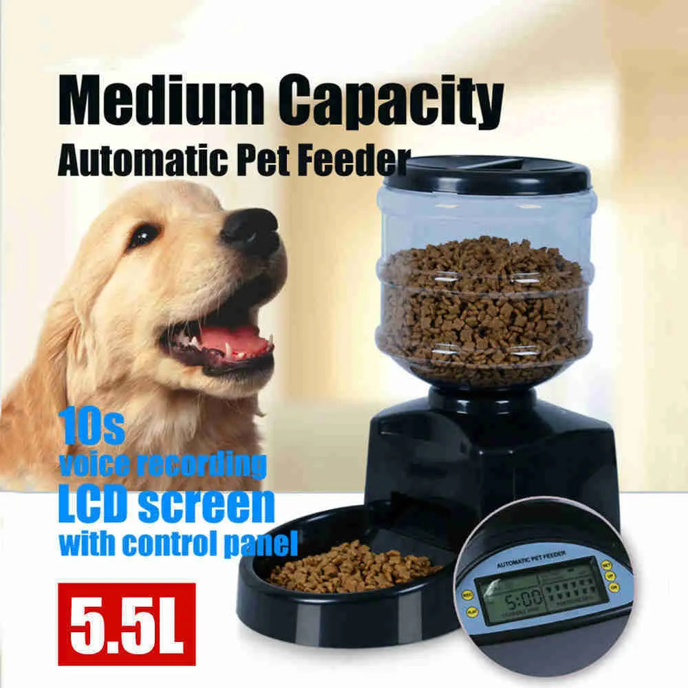 Timing Intelligent Automatic Feeder in black and red plastic with 5.5L capacity