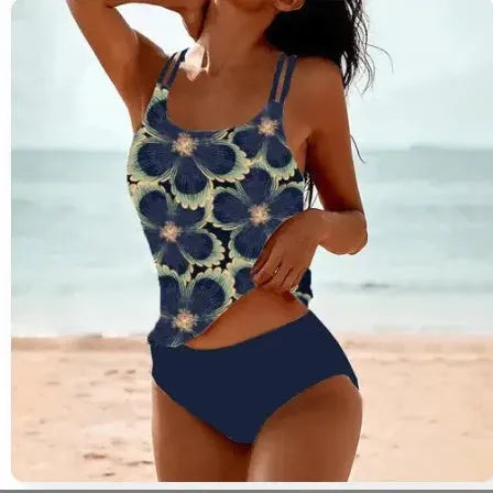 Conservative high waist swimsuit with vintage printed pattern in available colours