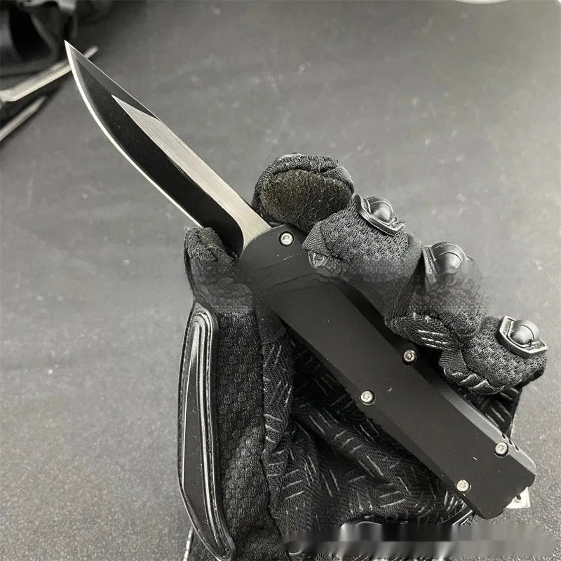 Outdoor camping tactical folding knife with 440C stainless steel blade and zinc alloy handle, 23.7cm total length