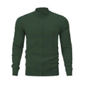 Men's stand collar zip cardigan in cotton fabric showing loose fit and full-length zip