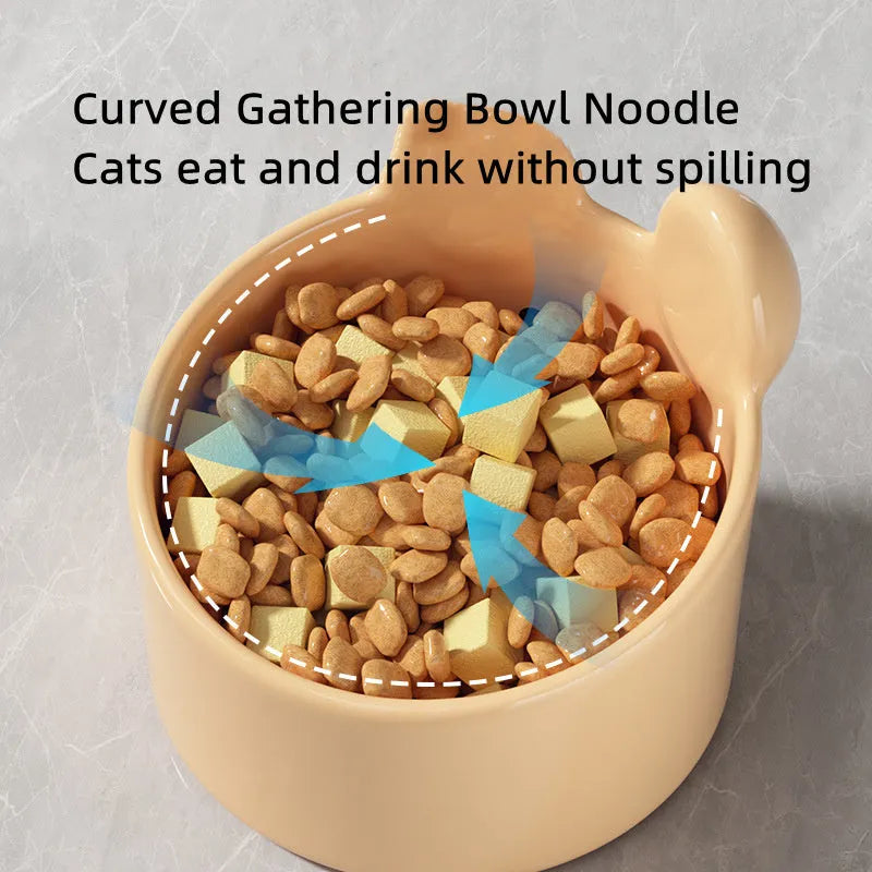 Ceramic pet feeding bowls with neck protection design in white rabbit and brown bear patterns