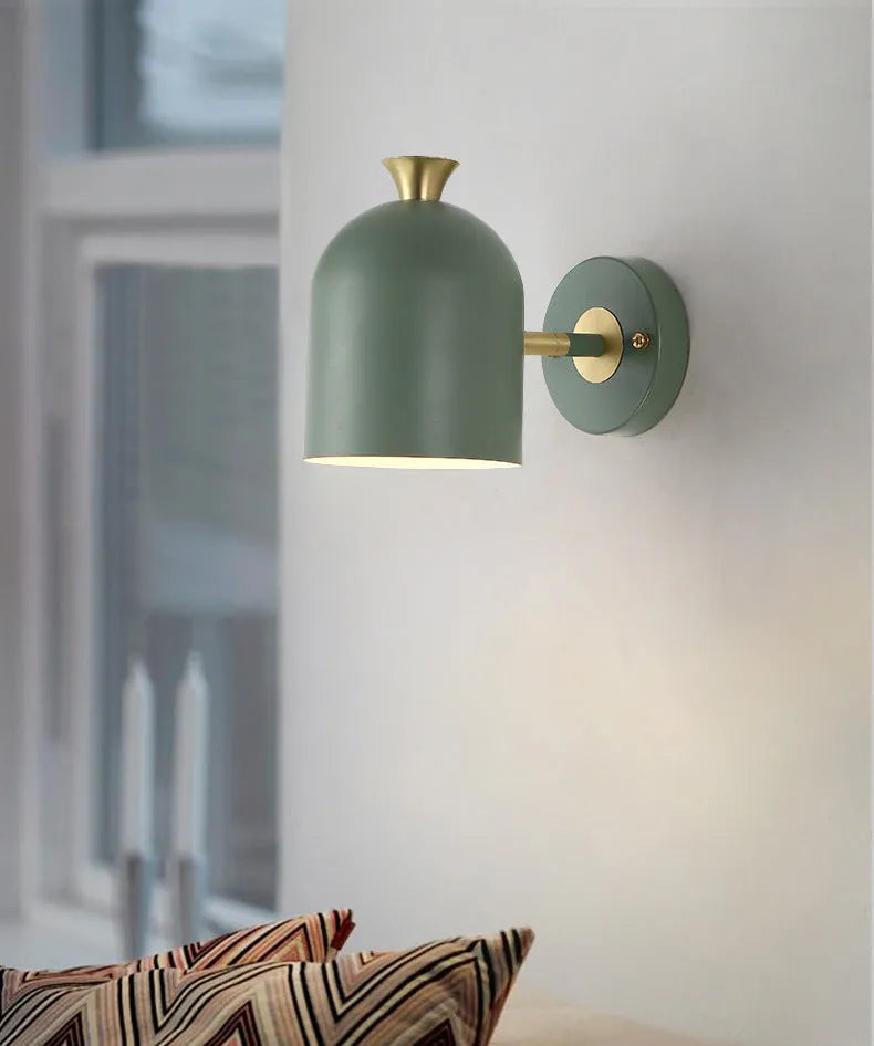 Single-head aluminium wall lamp with a mirror front panel showing a coloured LED light.