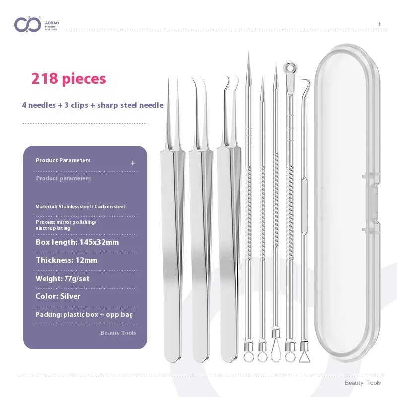 4-piece silver metal acne needle set with ultra-fine pointed tips for skin care