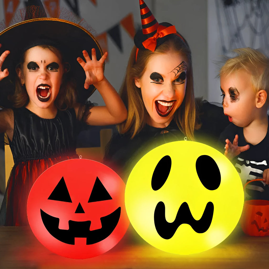Set of three 34cm LED solar luminous Halloween balls in white, red, and green plastic with remote control