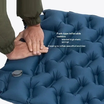 Honeycomb pattern inflatable camping mattress in blue or green colour options