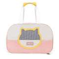 Blue foldable cat carrier backpack showing side view and shoulder straps.