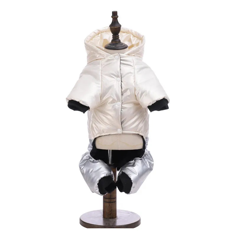 Green waterproof windproof cotton padded dog coat showing four-legged design