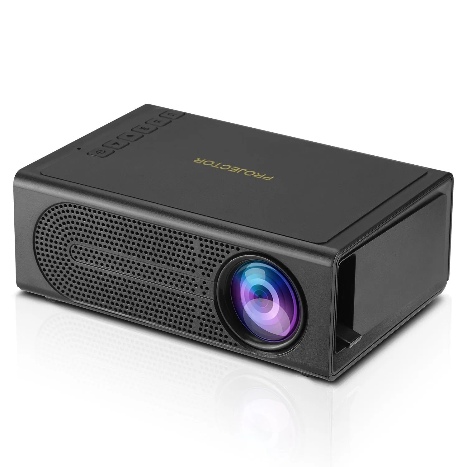 Black portable mini projector with wired connection for mobile phone projection
