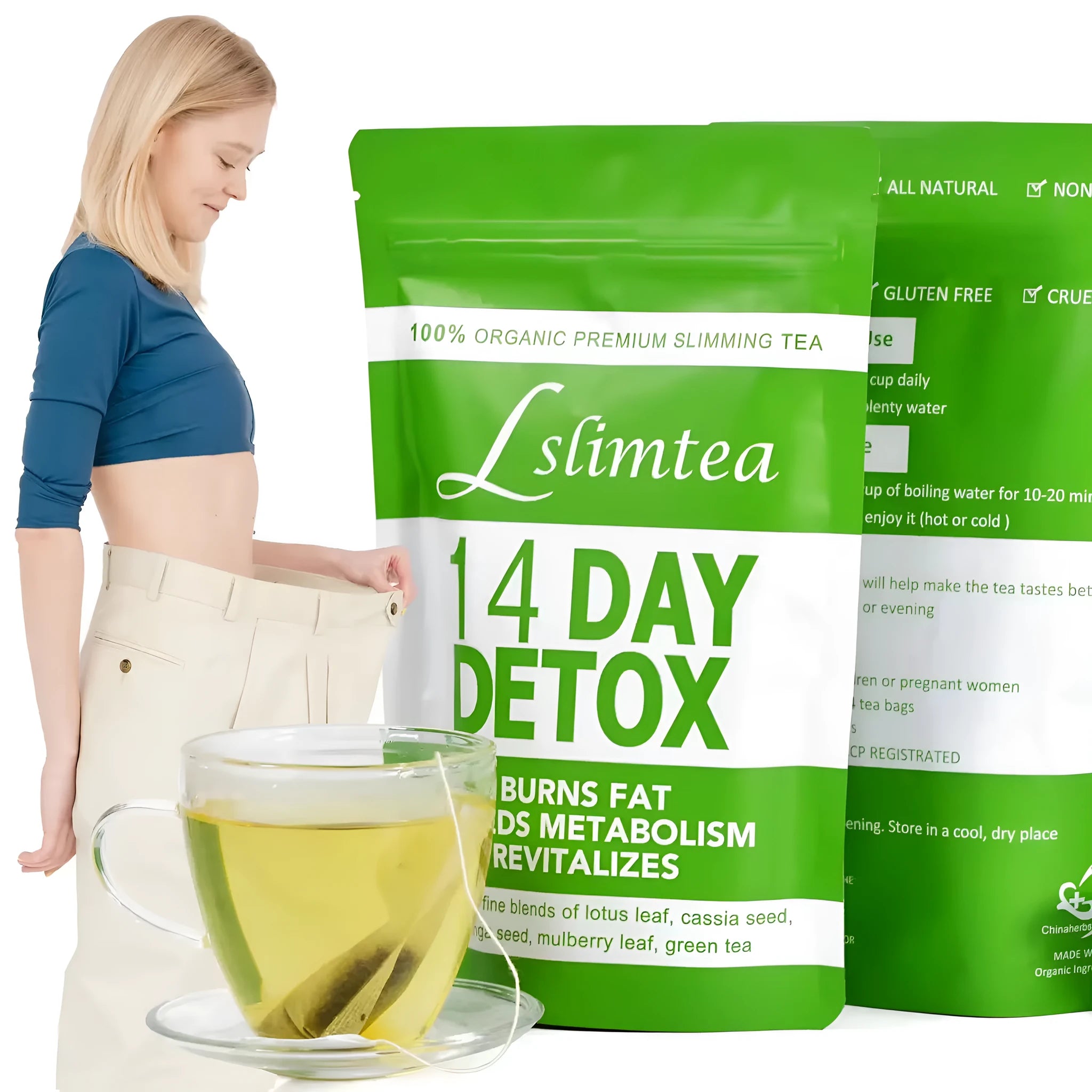 14 individual sachets of herbal detox tea with 3g portions in complete 42g programme pack