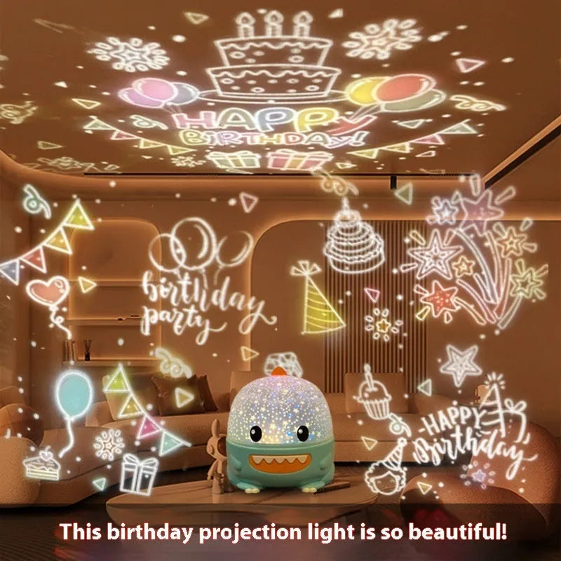 Dinosaur projection lamp star light with USB power and music box in pink colour variant