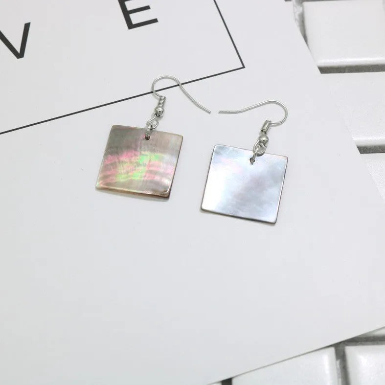Geometric shell drop earrings in Square Panther or Rectangular Shell designs