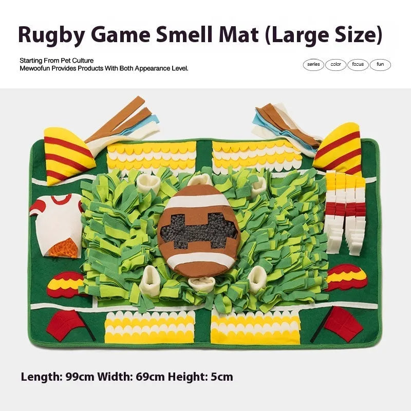Fabric dog sniffing mat with garden camping theme pattern for pet enrichment and scent games