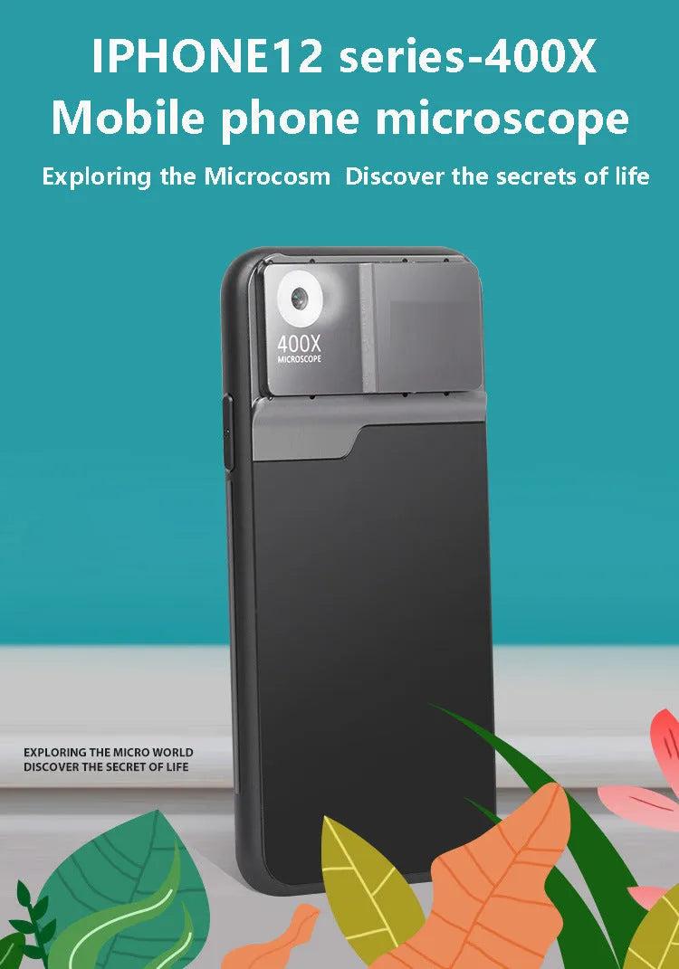 Black silver 400X mobile phone microscope lens with aluminium alloy case for iPhone.