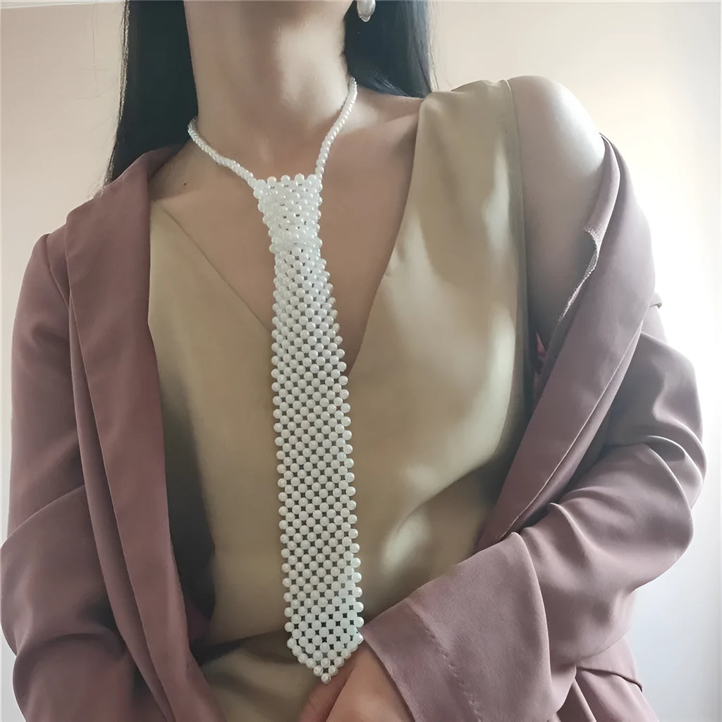 Women's pearl tie body chain jewellery with hollow-out design and alloy fastening