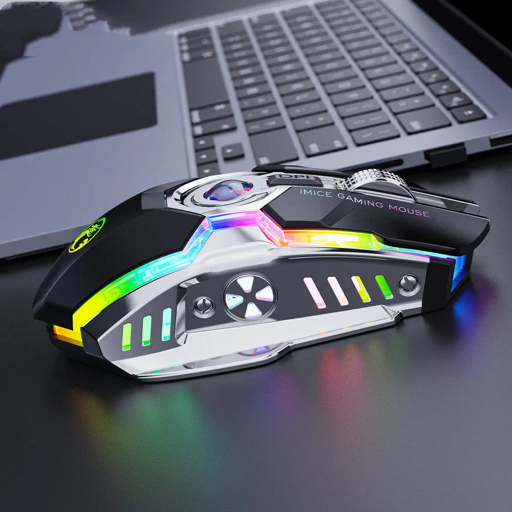 7-button 2.4G wireless gaming mouse with RGB horse racing design in black