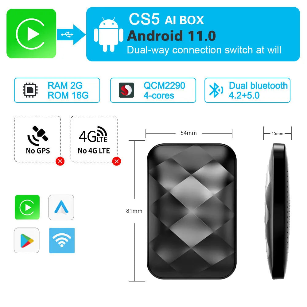 CarPlay Android Auto upgrade smart box for original car systems with Android 11 and wireless connectivity