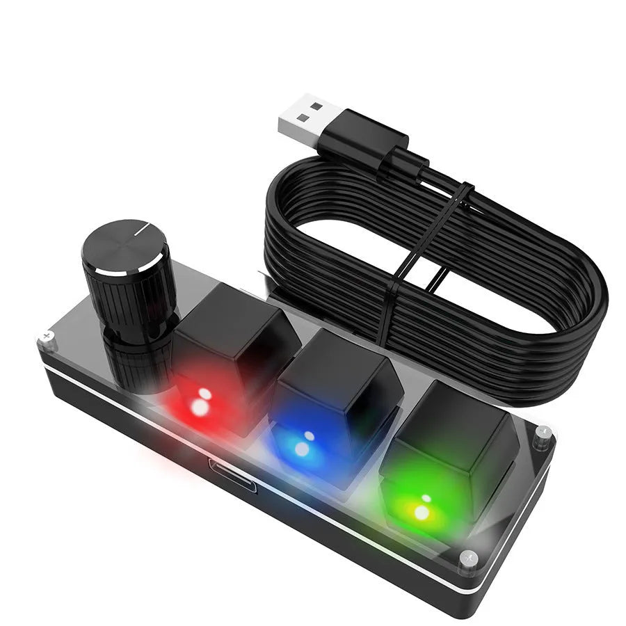USB custom office keyboard with three programmable keys, black colour, wired with 1.5-metre cable