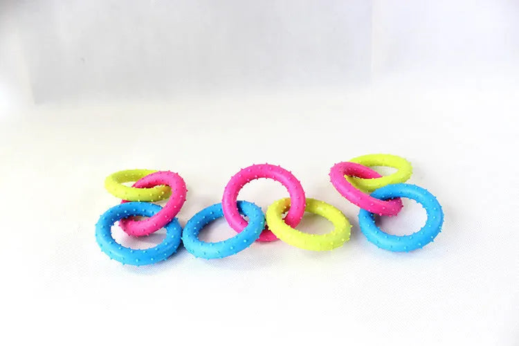 TPR rubber dog chew toy with three interlocking chains for aggressive chewers